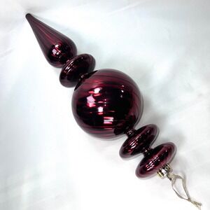 15" Vtg Large Art Glass Red Swirl Finial Christmas Ornament Spiral Globe Spire